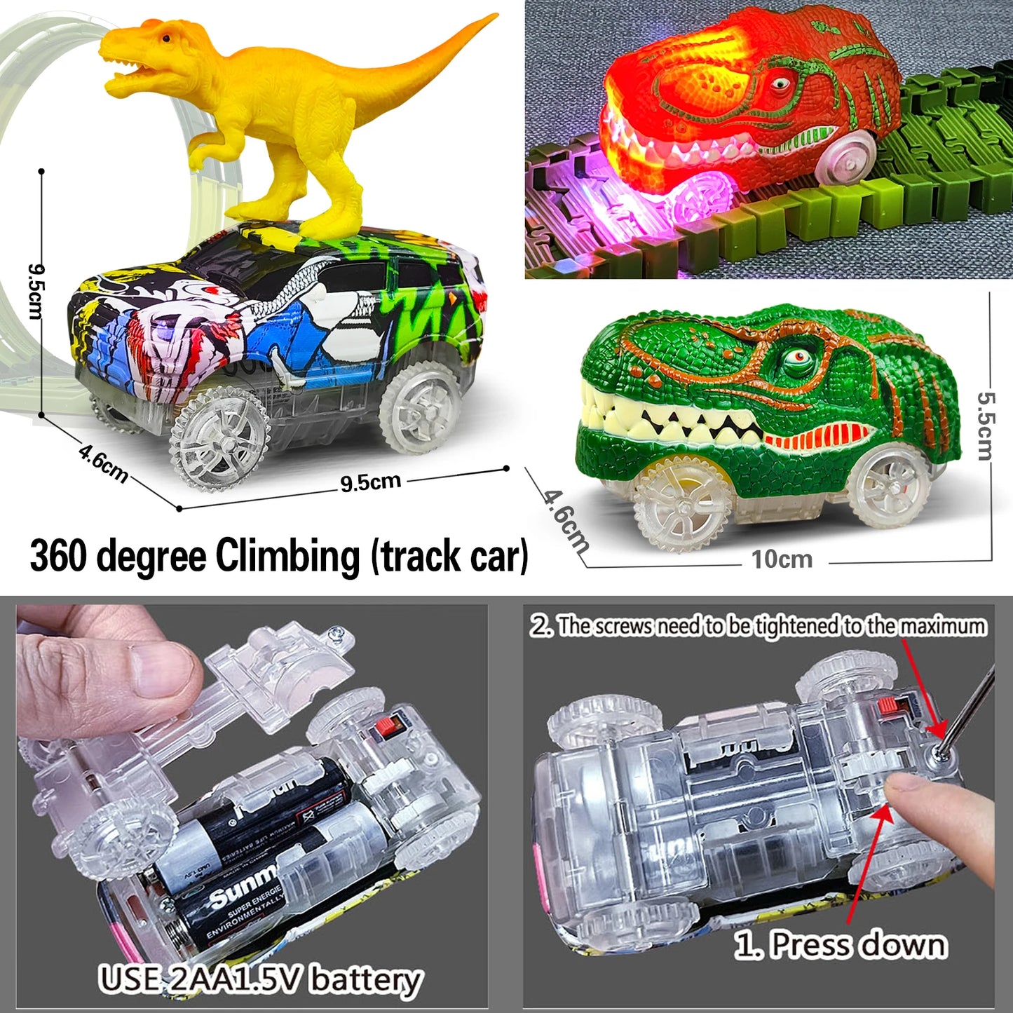 139-Piece Dinosaur World Climbing Track Toy Set - Flexible Road Race Playset with Dinosaur Cars for Boys