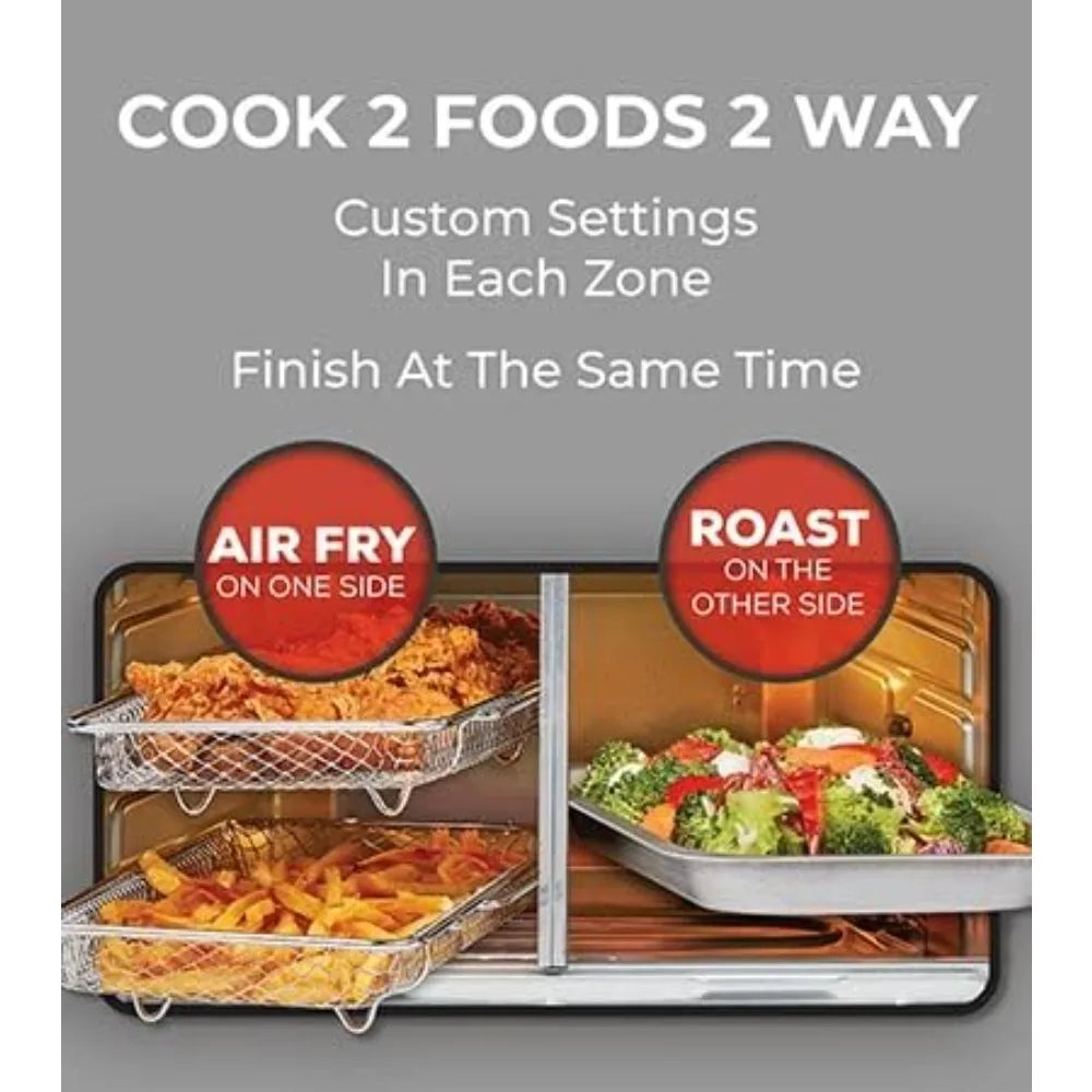 Double Zone Air Fryer Oven Combination with French Doors - 25 QT Capacity, Simultaneous Dual Food Cooking