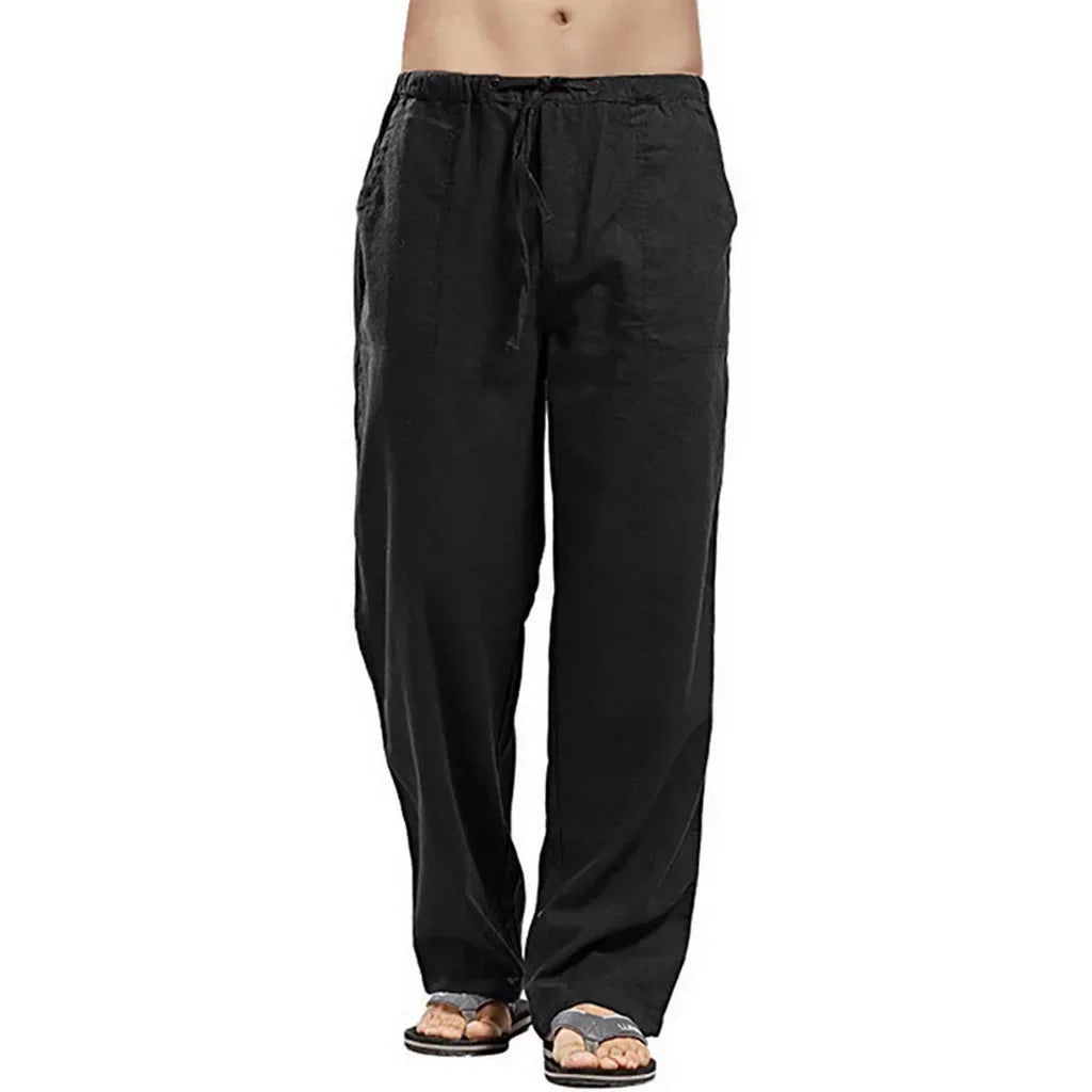 Fashion Men's Linen Pants - Casual Trousers with Multiple Pockets, Breathable Cotton Linen, Solid Color, Drawstring Closure