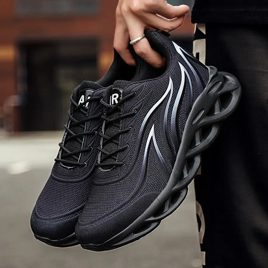 Men's Fashion Running Shoes - Flame Printed Sneakers with Blade Cushioning, Lightweight Athletic Jogging Trainers