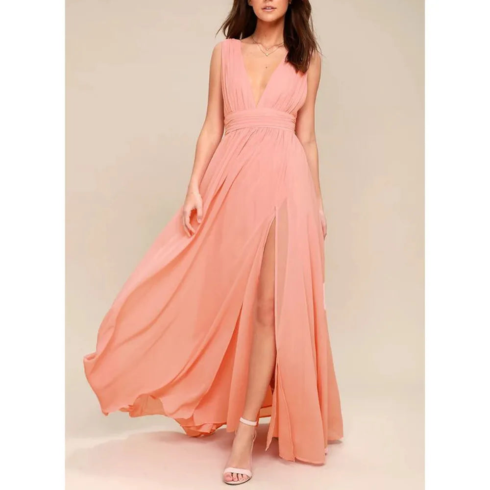 Gadotboutique Summer : Sexy V-Neck Sleeveless Maxi Beach Dress for Women