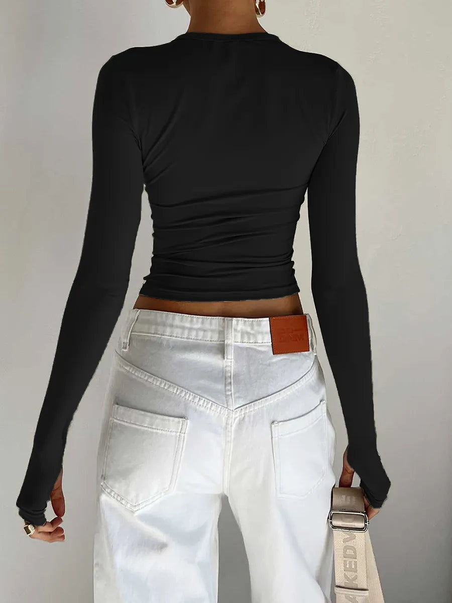 Sleek Style: Long Sleeve Crop Top with Thumb Holes
