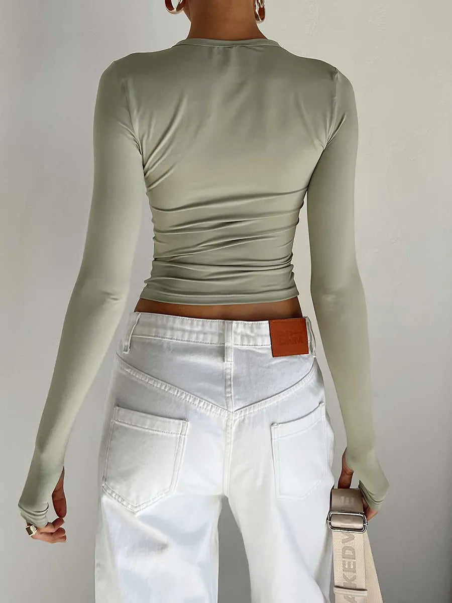 Sleek Style: Long Sleeve Crop Top with Thumb Holes