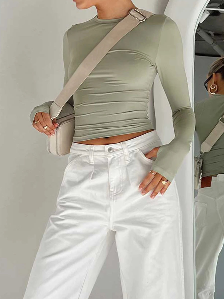 Sleek Style: Long Sleeve Crop Top with Thumb Holes