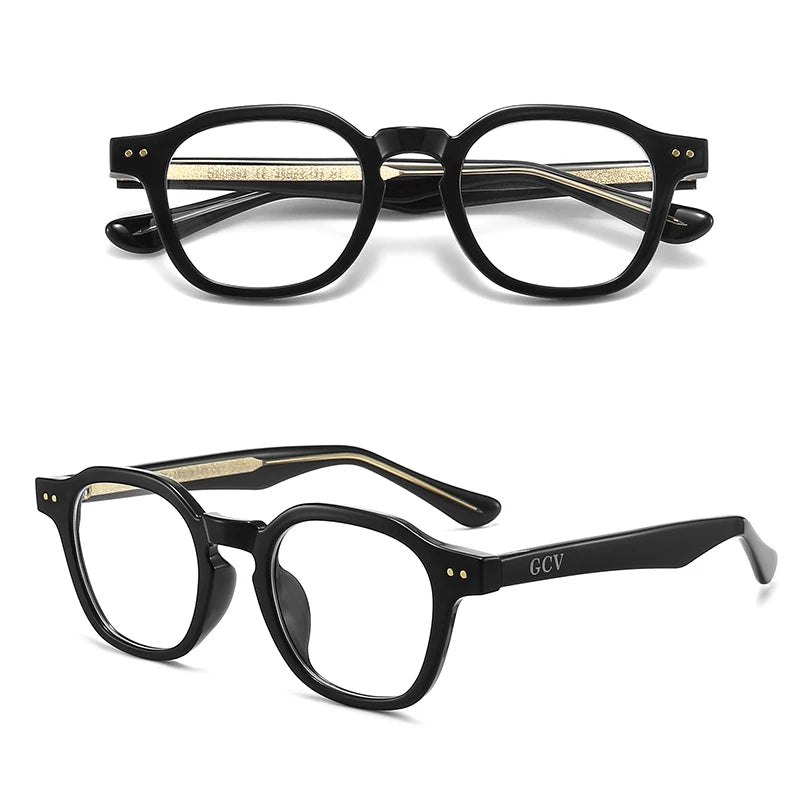 GCV Acetate Johnny Depp Style Blue Light Blocking Glasses - Round Transparent Eyeglass Frames for Men and Women, Computer Goggles