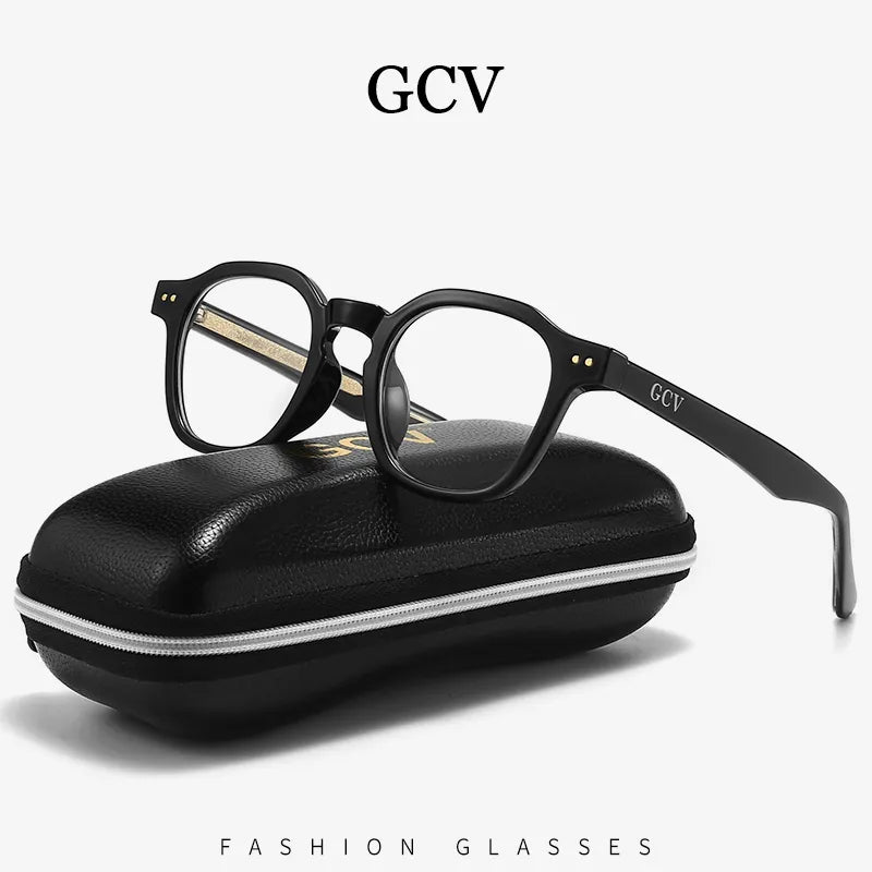 GCV Acetate Johnny Depp Style Blue Light Blocking Glasses - Round Transparent Eyeglass Frames for Men and Women, Computer Goggles