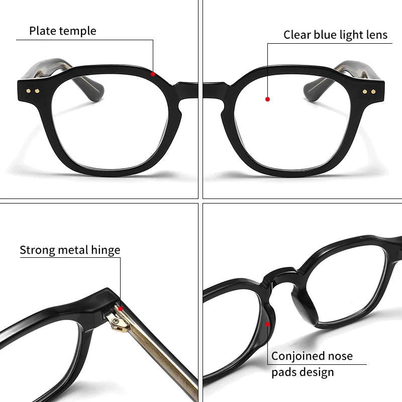 GCV Acetate Johnny Depp Style Blue Light Blocking Glasses - Round Transparent Eyeglass Frames for Men and Women, Computer Goggles