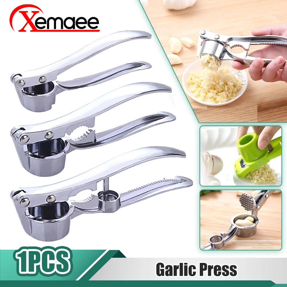 Stainless Steel Garlic Press and Ginger Mincer - Multifunctional Handheld Kitchen Tool for Crushing and Squeezing