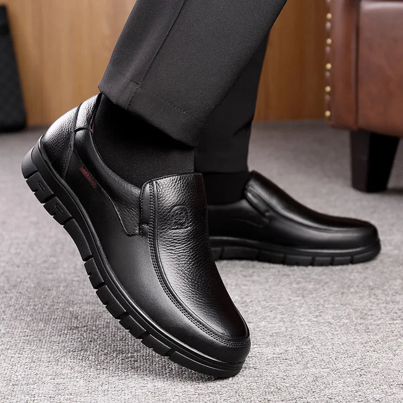 2024 Genuine Leather Handmade Casual Shoes for Men - Flat Platform Walking Loafers, Breathable Outdoor Sneakers