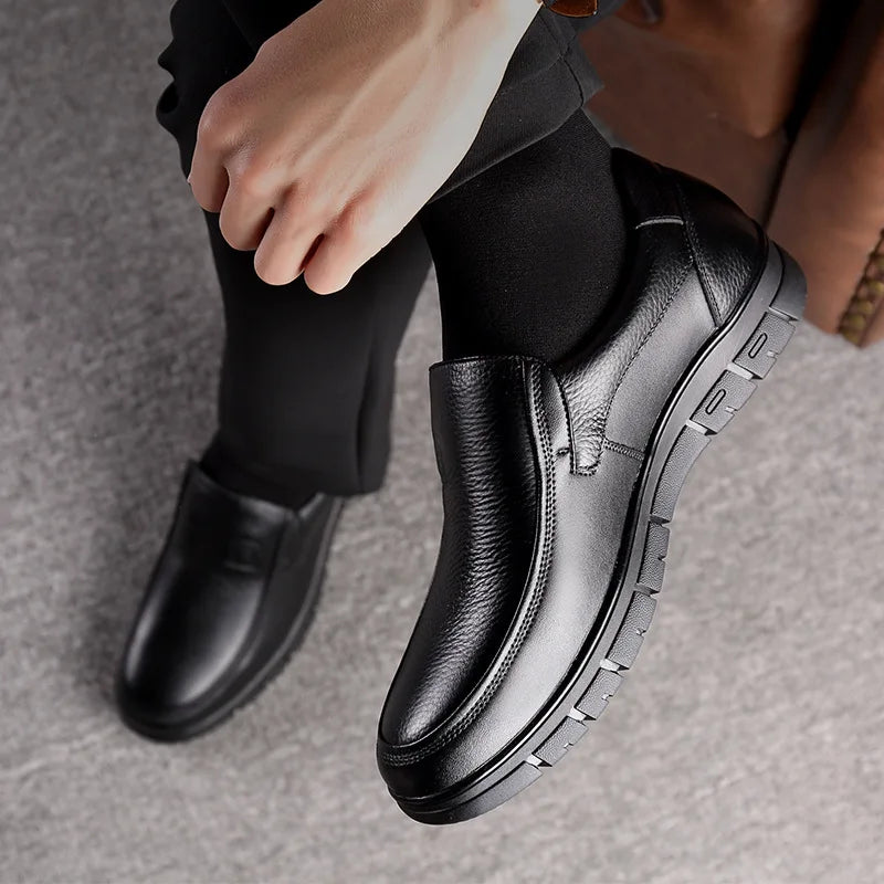 2024 Genuine Leather Handmade Casual Shoes for Men - Flat Platform Walking Loafers, Breathable Outdoor Sneakers