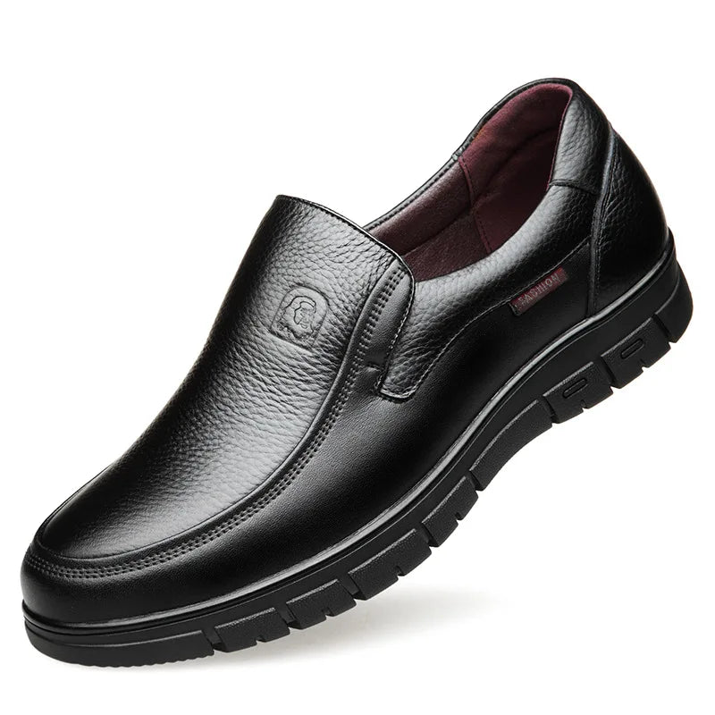 2024 Genuine Leather Handmade Casual Shoes for Men - Flat Platform Walking Loafers, Breathable Outdoor Sneakers