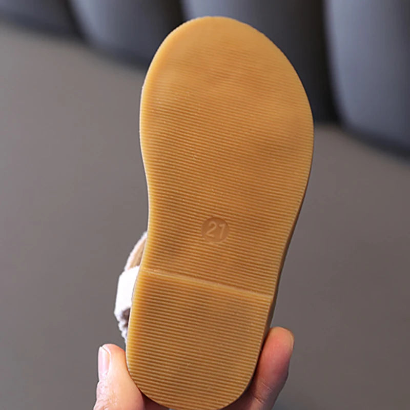 Girls' Summer 2024 Roman Sandals - Elegant Pearl and Rhinestone Princess Shoes