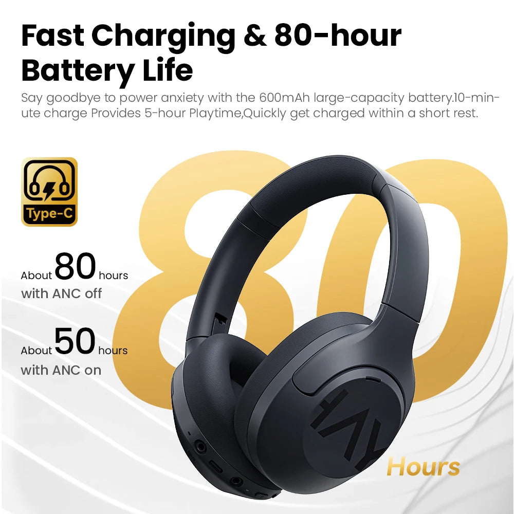 HAYLOU S30 Wireless Bluetooth 5.4 Headphones - 43dB Adaptive Noise Cancelling, 40mm Drivers, 80H Playtime Earphones