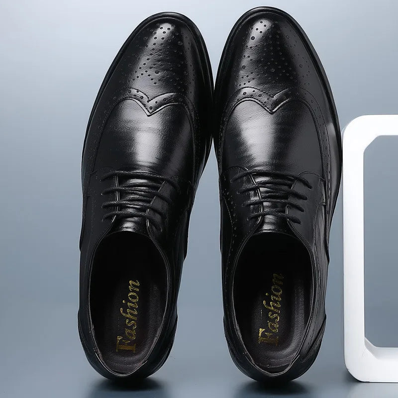 Handcrafted Men's Oxford Brogue Shoes - Genuine Calfskin Leather Dress Shoes for Classic Business Formal Wear