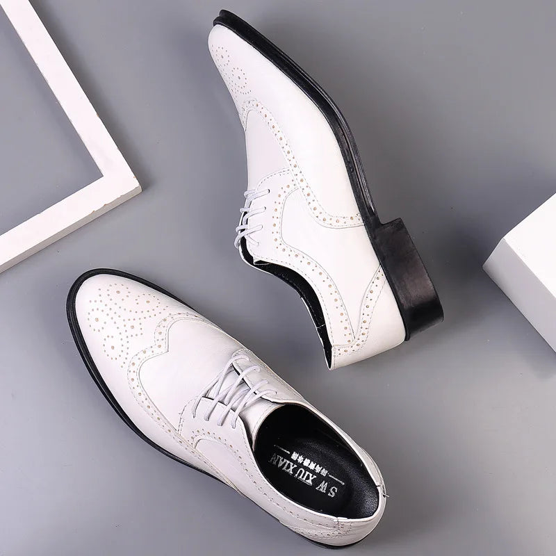 Handcrafted Men's Oxford Brogue Shoes - Genuine Calfskin Leather Dress Shoes for Classic Business Formal Wear