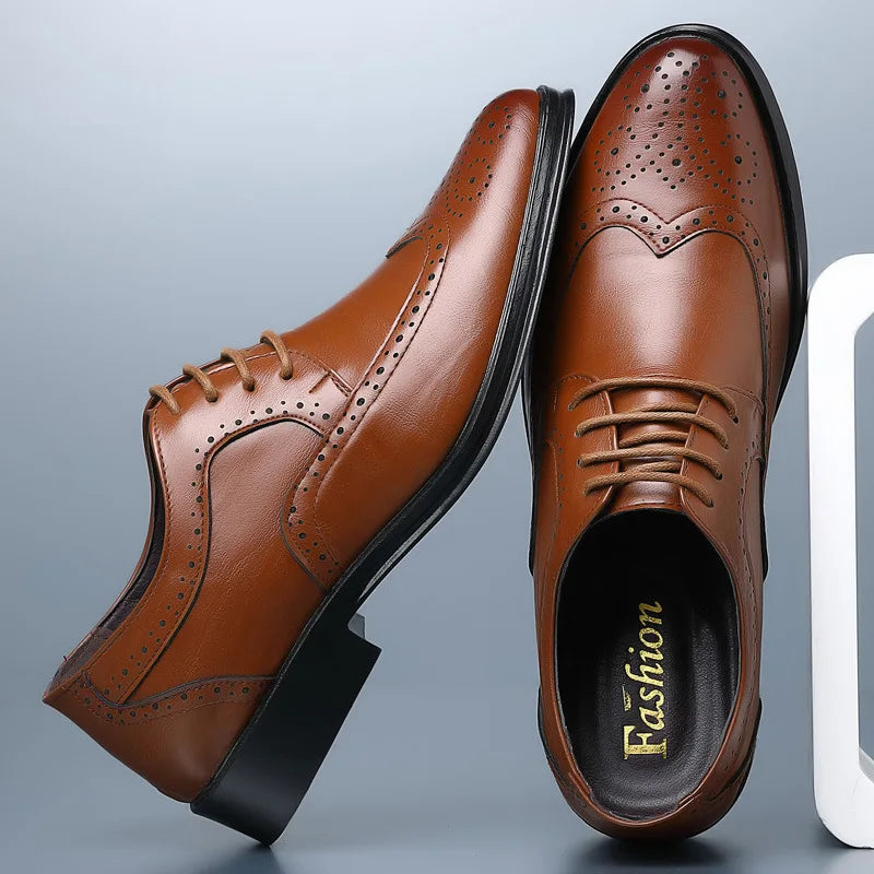 Handcrafted Men's Oxford Brogue Shoes - Genuine Calfskin Leather Dress Shoes for Classic Business Formal Wear