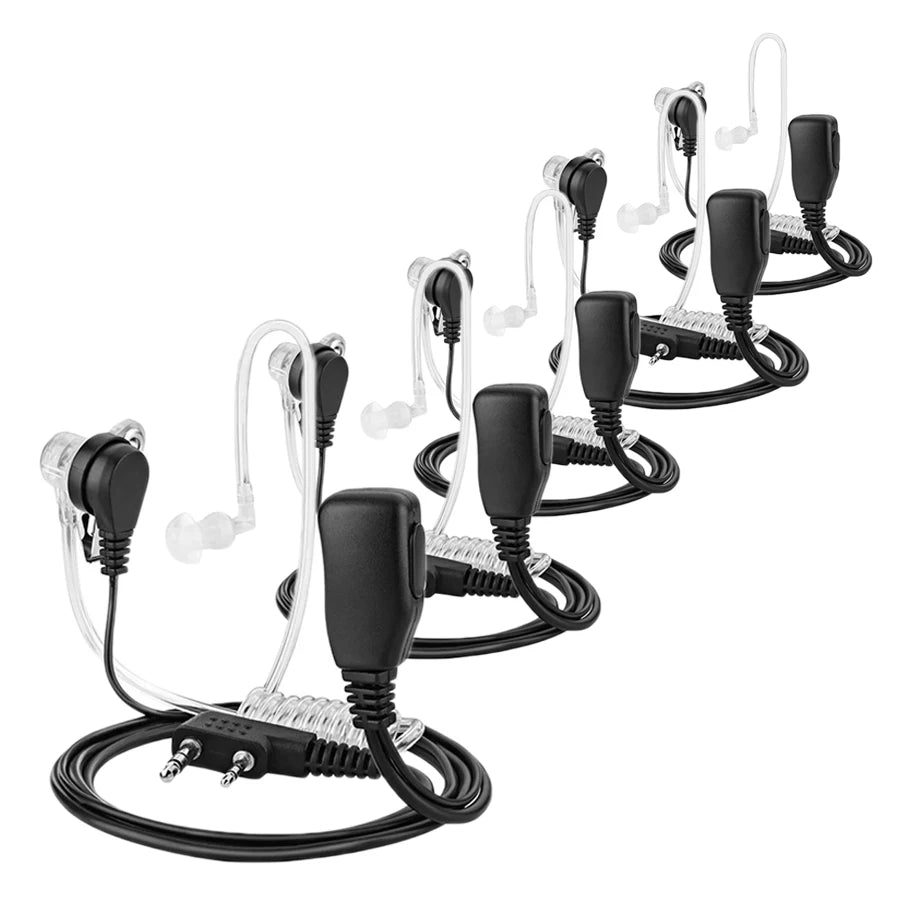 Air Tube PTT Headset for Walkie Talkies - 2 Pin Radio Earphones Compatible with Kenwood and Baofeng UV-5R