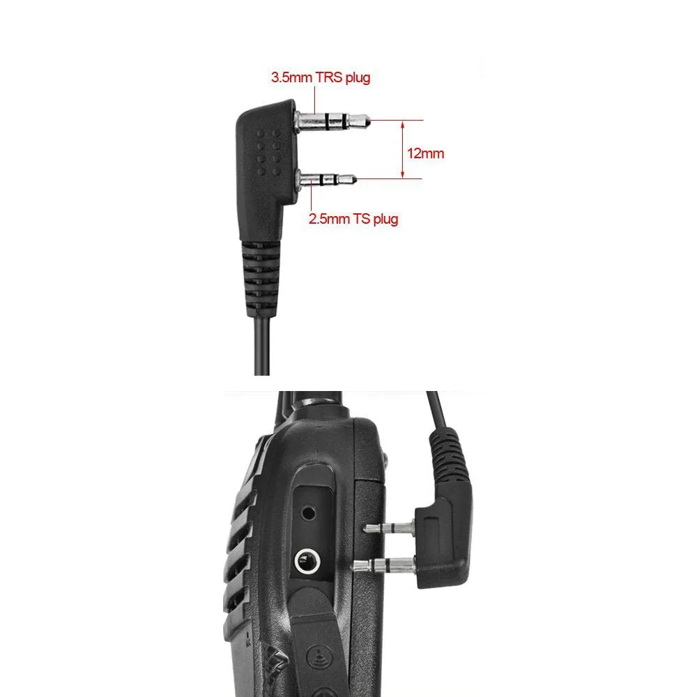 Air Tube PTT Headset for Walkie Talkies - 2 Pin Radio Earphones Compatible with Kenwood and Baofeng UV-5R