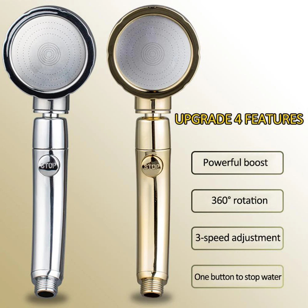 High Pressure Shower Head - 3 Spray Settings, Handheld with ON/OFF Pause Switch, 360-Degree Rotation, Bathroom Accessories