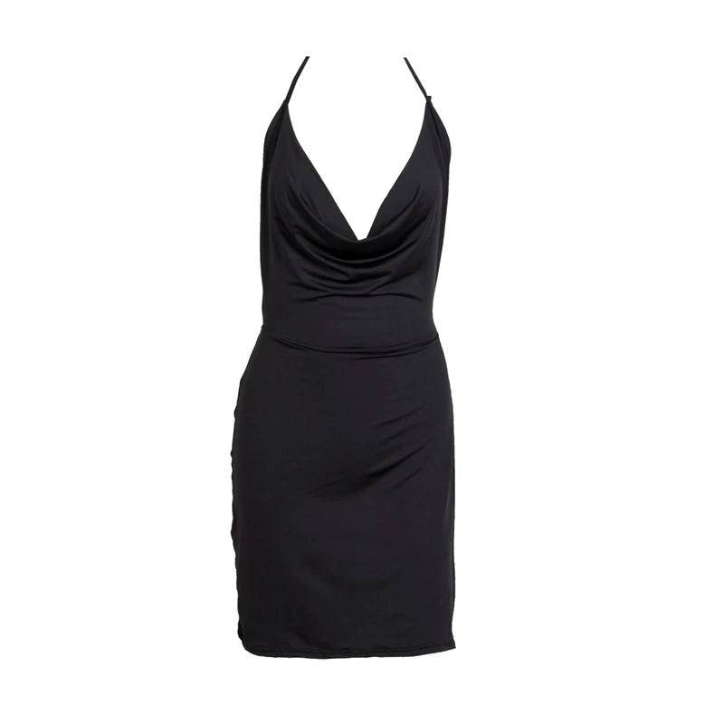Sultry Summer Style: Backless Satin Mini Dress with Split