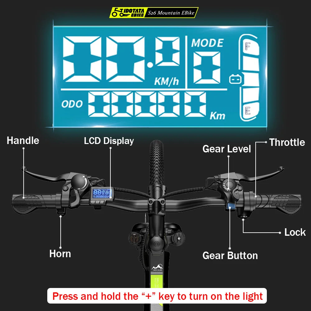"IDOTATA Electric Mountain Bike: 500W Motor, 48V 12.8AH Lithium Battery, 26-Inch, 21-Speed"