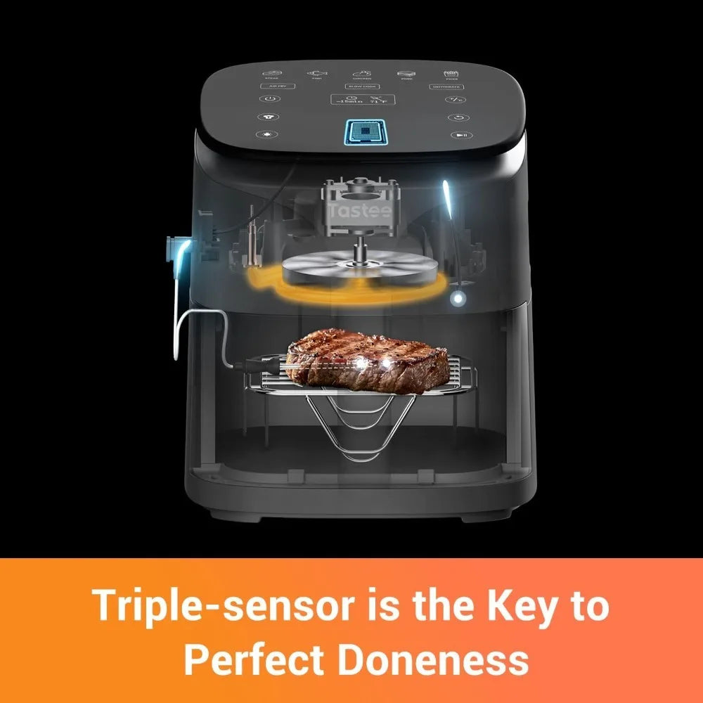 Intelligent Air Fryer 5.5 QT with Dual Sensor Cooking Probe - 8 Professional Cooking Functions, Chef-Made Recipe Viewing Window