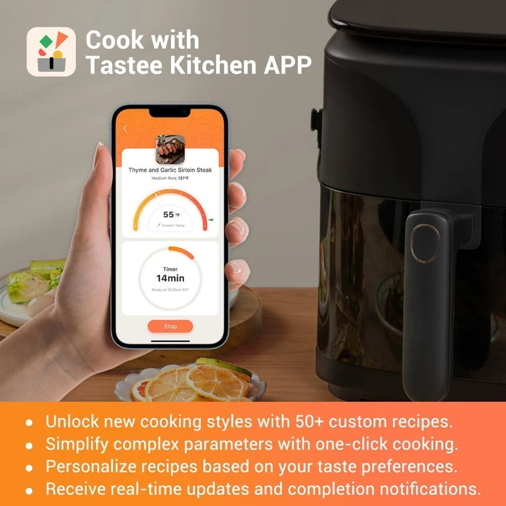 Intelligent Air Fryer 5.5 QT with Dual Sensor Cooking Probe - 8 Professional Cooking Functions, Chef-Made Recipe Viewing Window