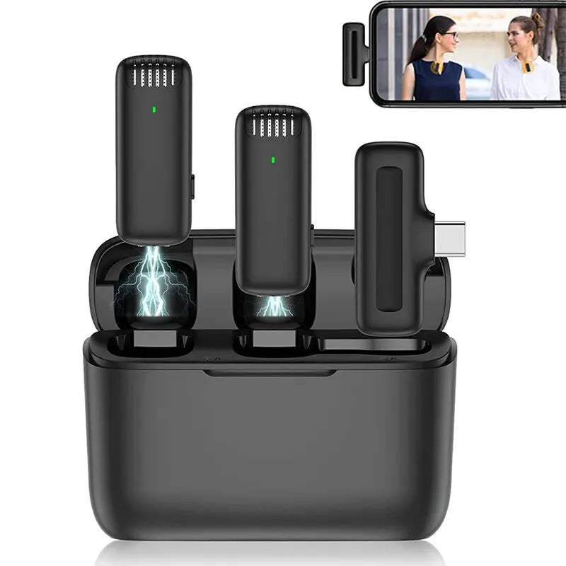 J13 Wireless Lavalier Microphone with Charging Case - Portable Audio/Video Receiver, Mini Mic for iPhone, Android, Tablet, and Gaming Live