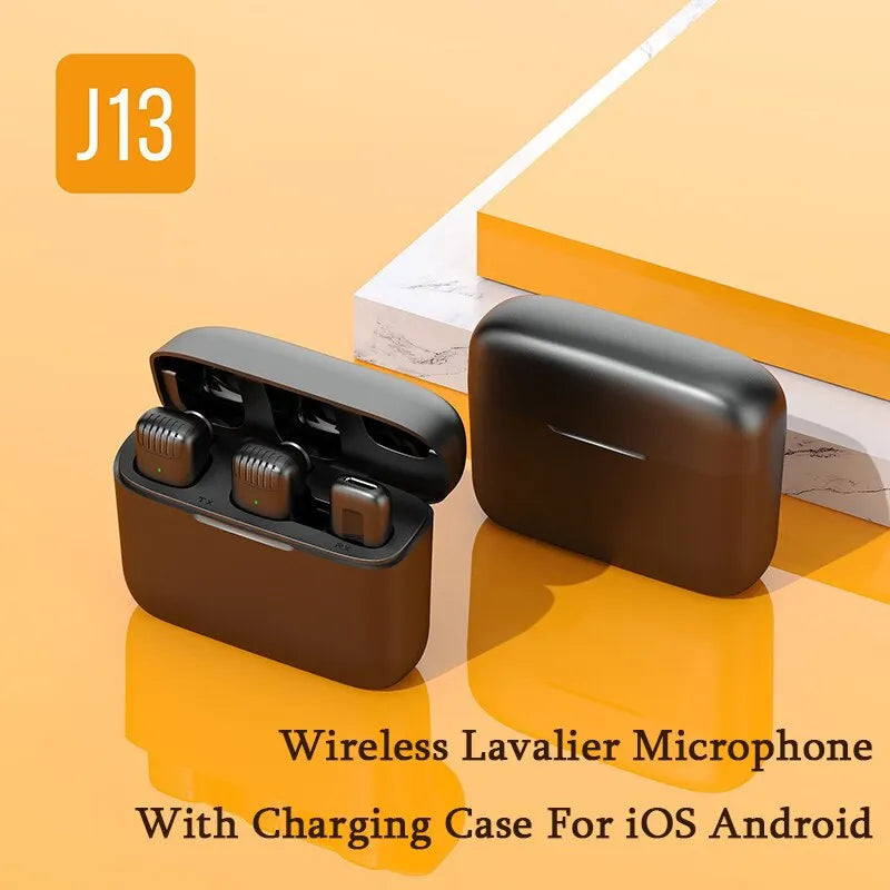 J13 Wireless Lavalier Microphone with Charging Case - Portable Audio/Video Receiver, Mini Mic for iPhone, Android, Tablet, and Gaming Live