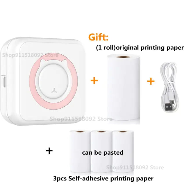 Cat Shape Mini Printer - Pocket-Sized Thermal Inkless Black and White Printer with Bluetooth Connectivity