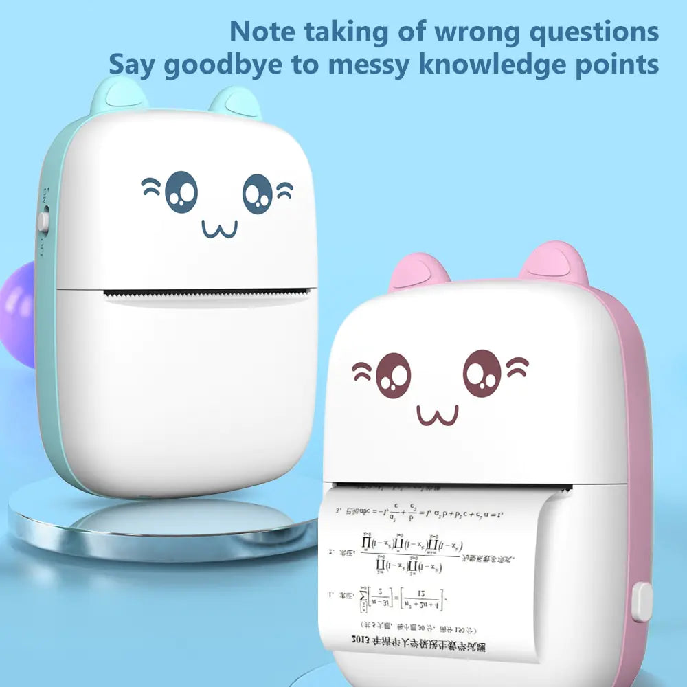 Cat Shape Mini Printer - Pocket-Sized Thermal Inkless Black and White Printer with Bluetooth Connectivity