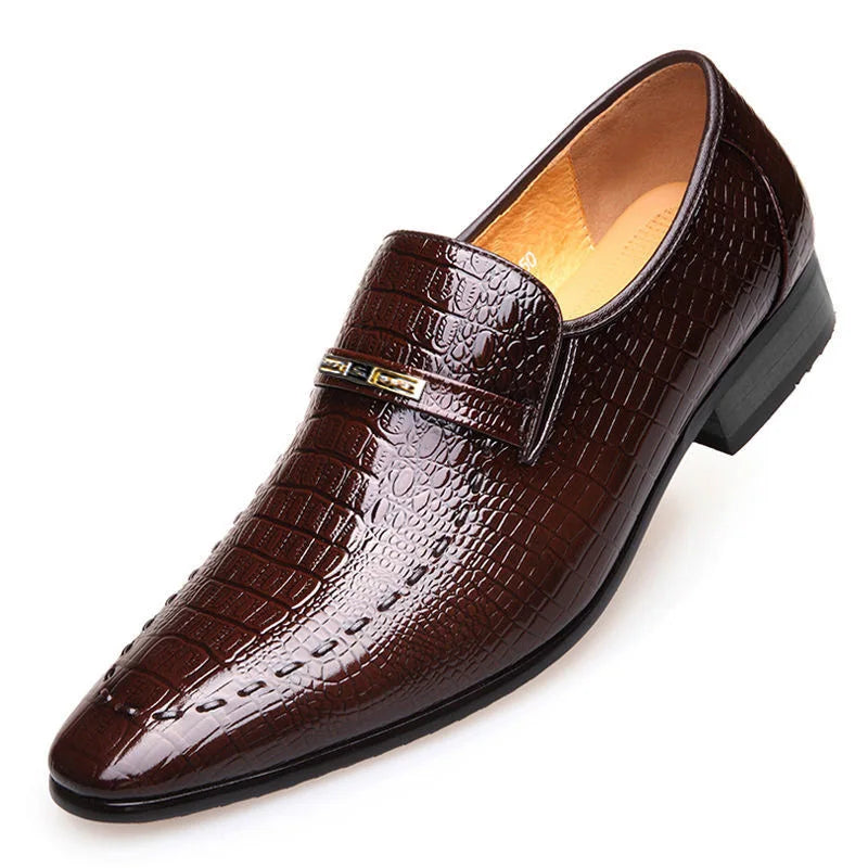Men's PU Leather Shoes with Luxury Crocodile Pattern - Business Dress Shoes for Casual and Social Occasions, Wedding Footwear