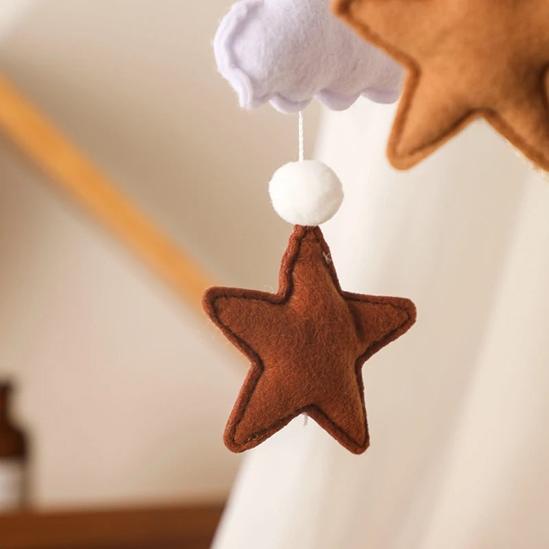 Let’s Make Wooden Baby Rattles with Felt Cartoon Bear, Cloud, Star, and Moon - Montessori Crib Mobile Educational Toys