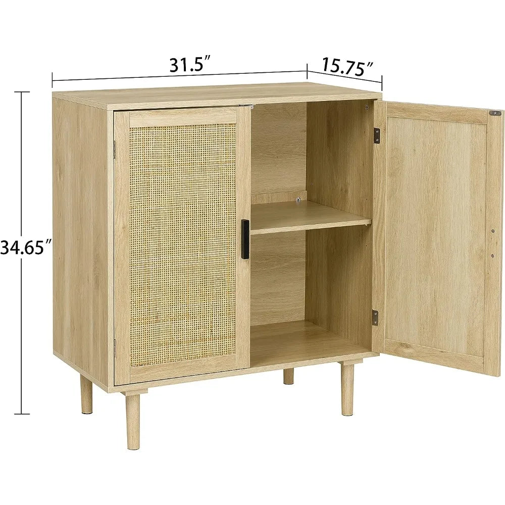Liquor/Accent Cabinet - Living Room Sideboard Buffet with Rattan Decorated Doors, Kitchen Storage Cabinet for Hallway and Home