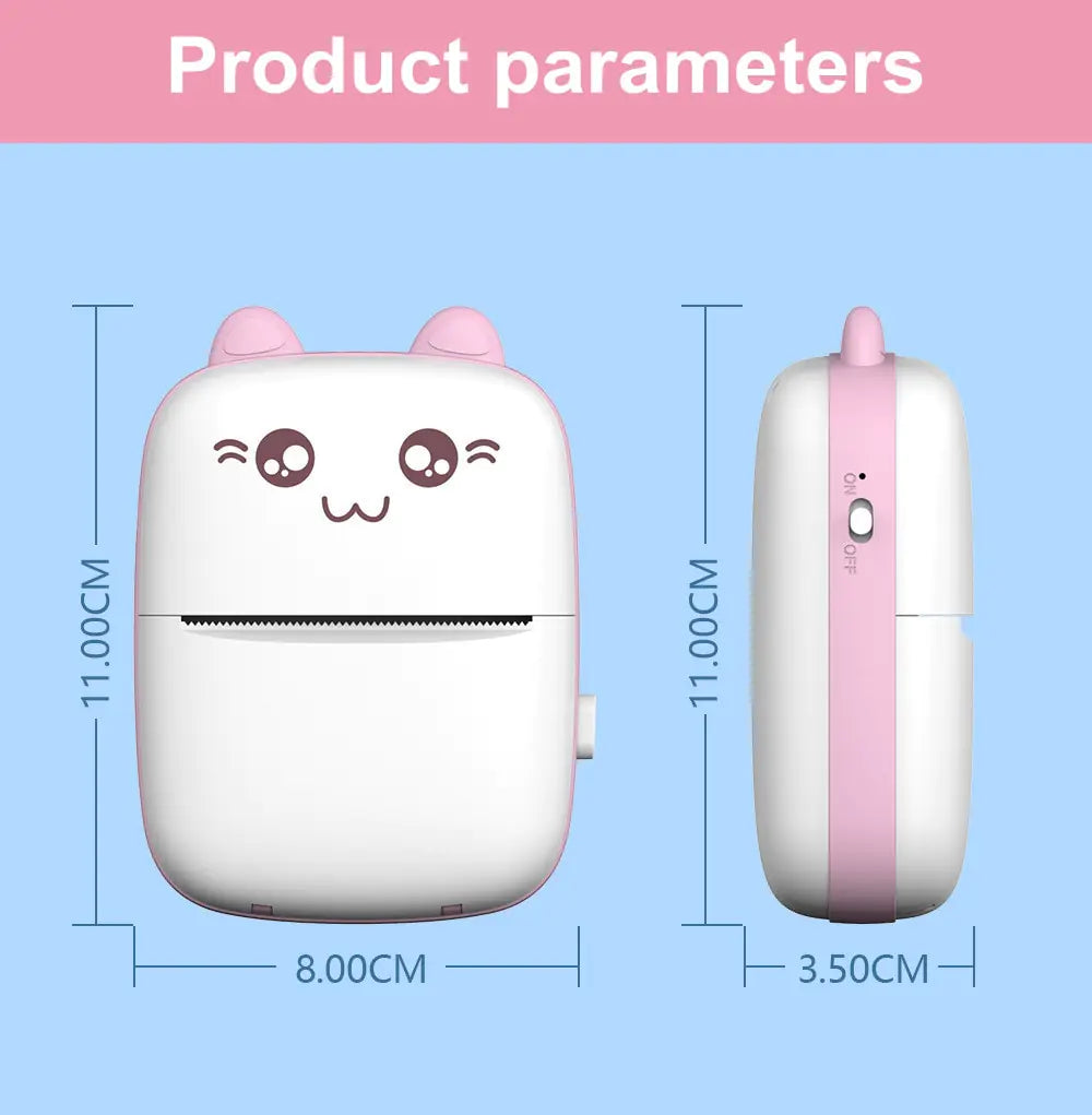 Cat Shape Mini Printer - Pocket-Sized Thermal Inkless Black and White Printer with Bluetooth Connectivity