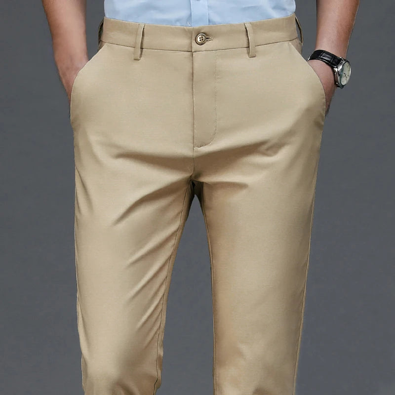 Men's Stretch Solid Black Smart Casual Trousers - Quick Dry Office Suit Pants, New Spring Autumn Straight Pants