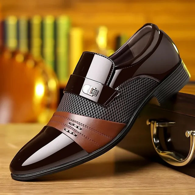 Men's Formal Leather Oxford Shoes - Black Pointed Toe Loafers for Party, Office, and Business Casual