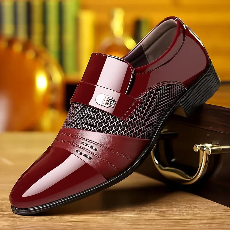Men's Formal Leather Oxford Shoes - Black Pointed Toe Loafers for Party, Office, and Business Casual