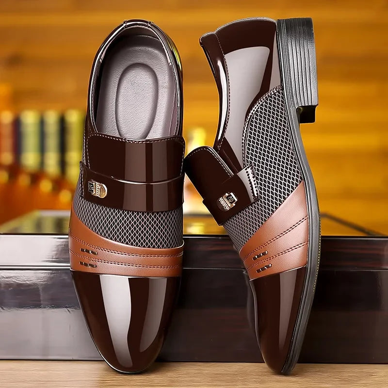 Men's Formal Leather Oxford Shoes - Black Pointed Toe Loafers for Party, Office, and Business Casual
