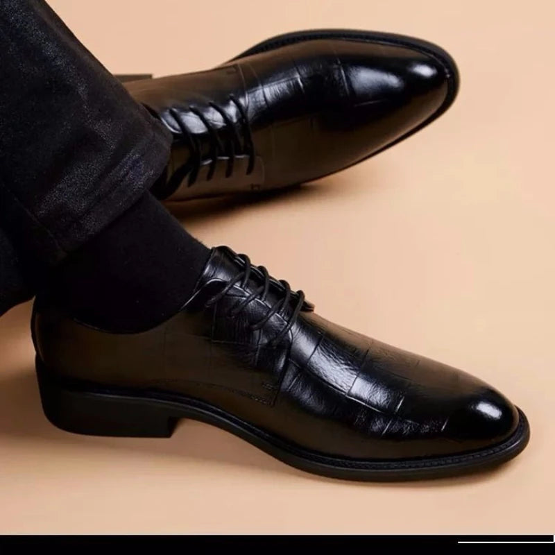 Men's Wedding Leather Dress Shoes - Spring 2024 New Arrivals, Pointed Toe Casual Business Shoes with British Style and Inner Heightening