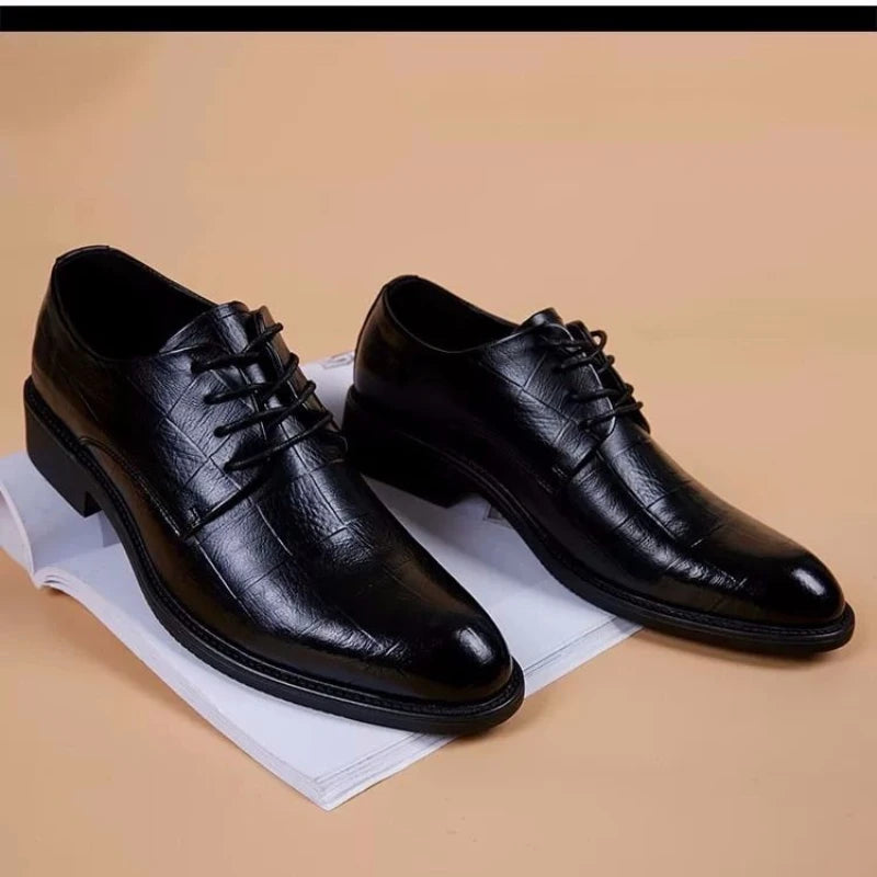 Men's Wedding Leather Dress Shoes - Spring 2024 New Arrivals, Pointed Toe Casual Business Shoes with British Style and Inner Heightening