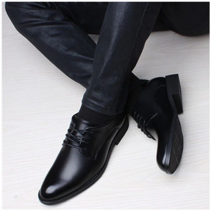 Men's Wedding Leather Dress Shoes - Spring 2024 New Arrivals, Pointed Toe Casual Business Shoes with British Style and Inner Heightening