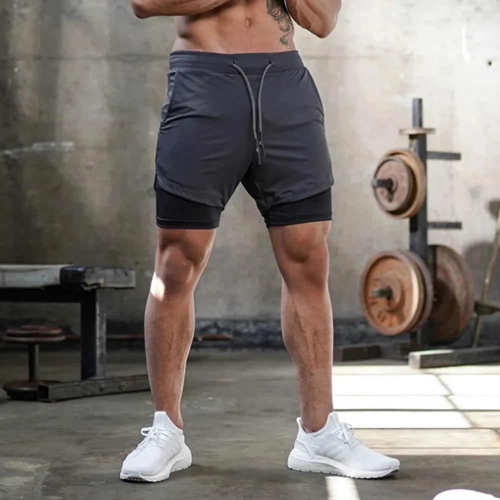 Men's Sport Shorts - Cool Sportswear Double-Deck Running Shorts, Summer 2-in-1 Casual Bottoms, Fitness Training Jogging Pants