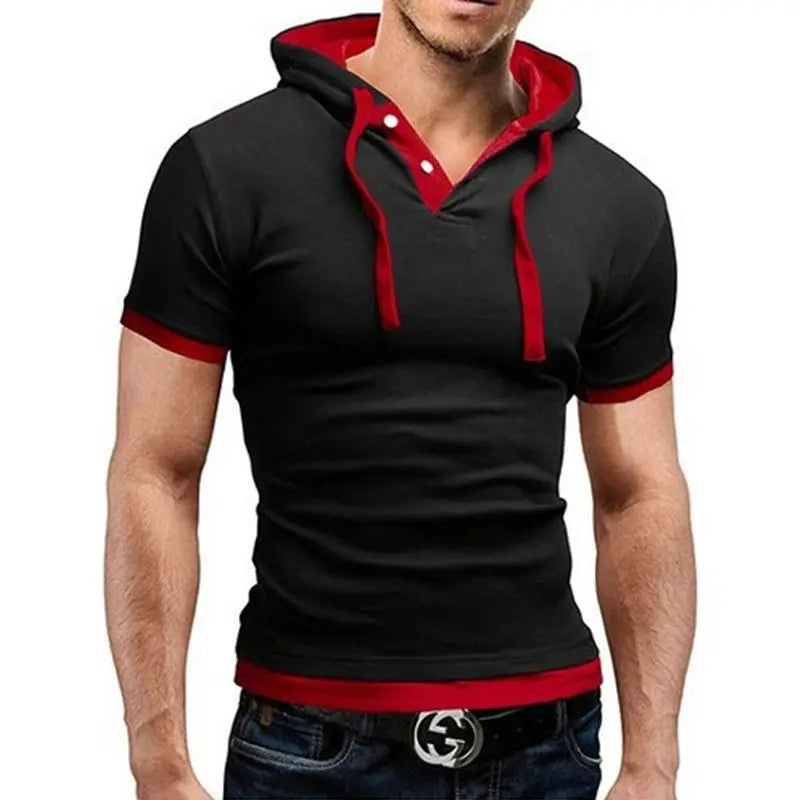 HANQIU Men's Slim Fit Hooded T-Shirt: Sporty Short-Sleeved Tee for Summer 2024