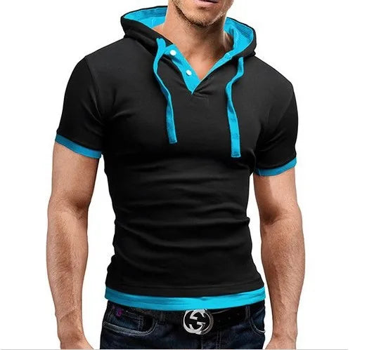 HANQIU Men's Slim Fit Hooded T-Shirt: Sporty Short-Sleeved Tee for Summer 2024