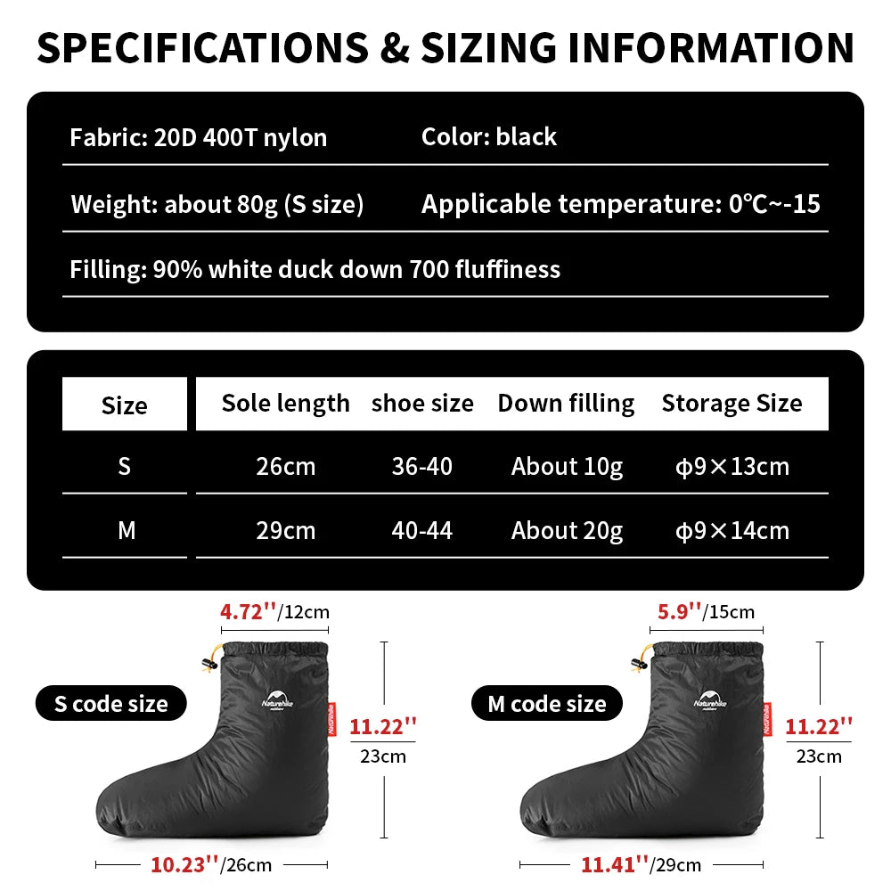 Naturehike Goose Down Slippers - Winter Warm Boots, Waterproof, Windproof, Thermal Foot Covers, Ultralight Sleeping Bag Accessories