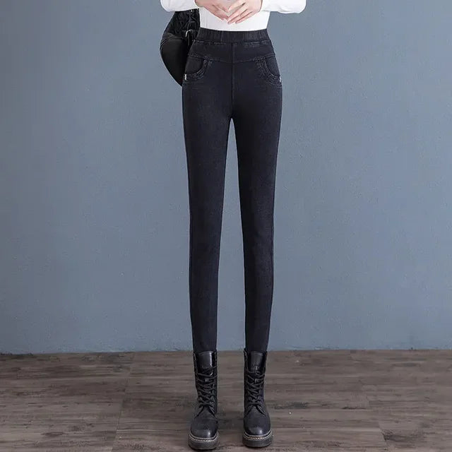 New Fall/Winter 2024 Skinny Tall Denim Pencil Pants - High-Waisted with Zipper Fly and Stylish