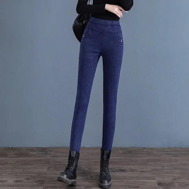 New Fall/Winter 2024 Skinny Tall Denim Pencil Pants - High-Waisted with Zipper Fly and Stylish