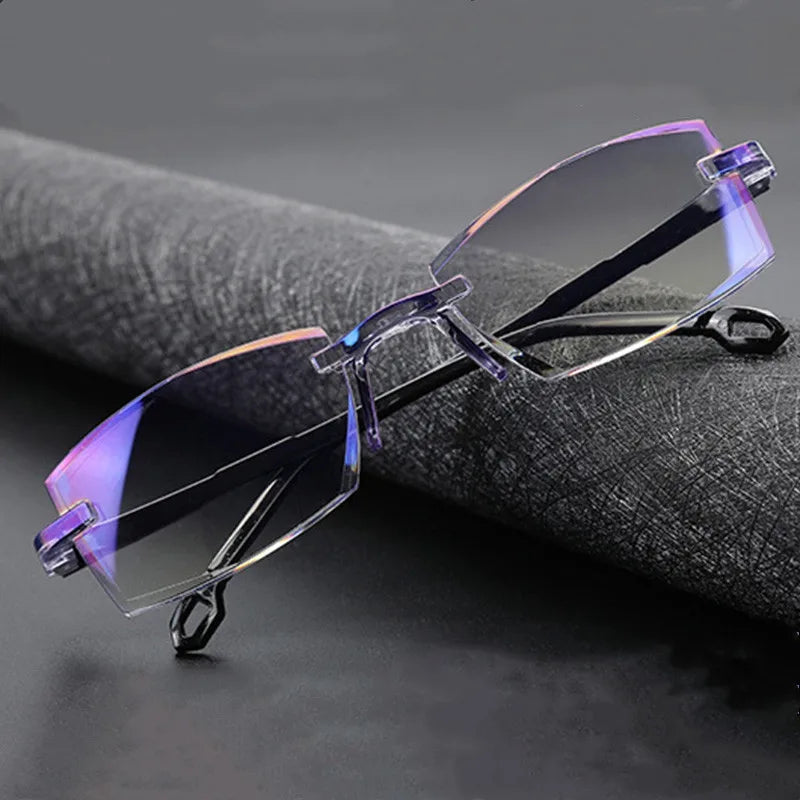 Rimless Bifocal Reading Glasses for Men and Women - Anti Blue Light, Magnification Eyewear for Presbyopia +1.0 to +4.0