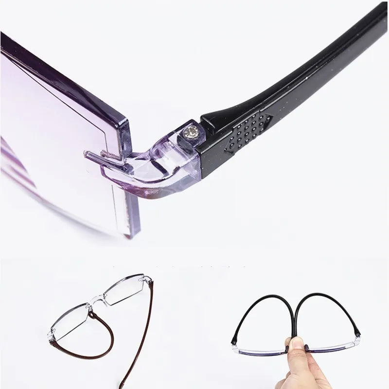 Rimless Bifocal Reading Glasses for Men and Women - Anti Blue Light, Magnification Eyewear for Presbyopia +1.0 to +4.0